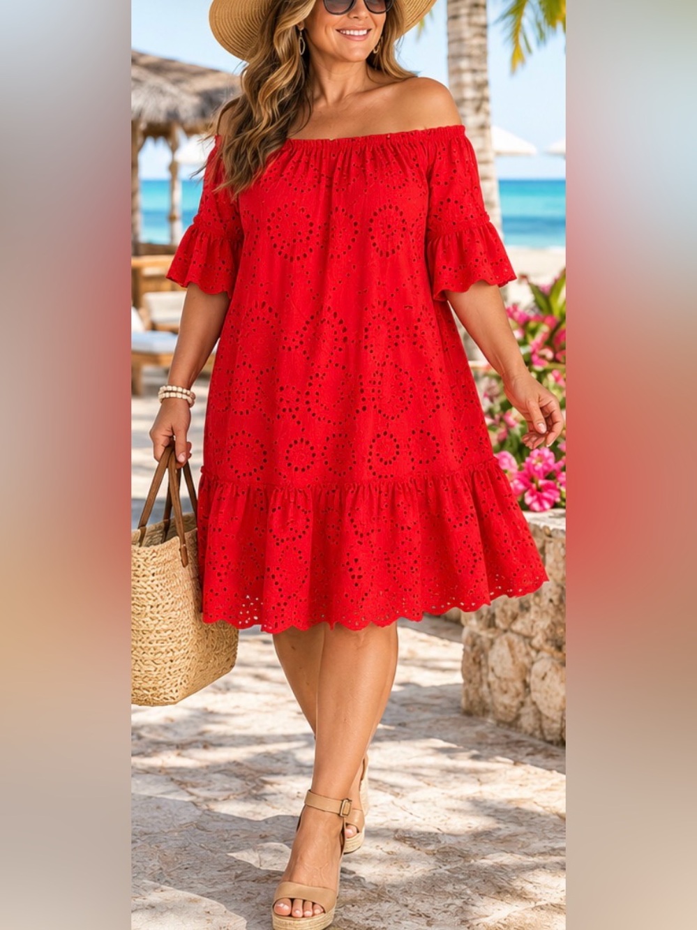 27” ptp La piccola Creation Cotton Eyelet Dress Eyelet Off-Shoulder Midi Dress i